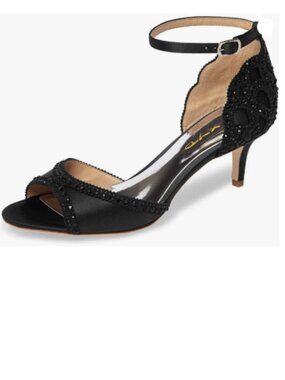 XYD Black Peep Toe, D'Orsay Kitten Heels, Rhinestone Ankle Strap Sandals